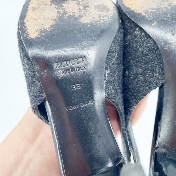 Miu Miu Vintage Charcoal Wool Black Cap Toe Floral Applique Slingback Heel IT 38 - Picture 13 of 13
